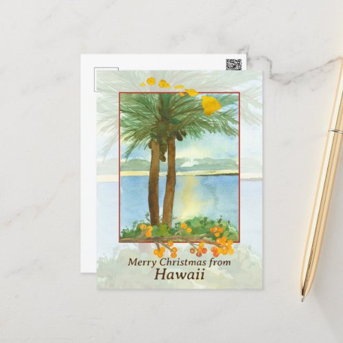 Merry Christmas from Hawaii Ocean Sunrise Palms Holiday Postcard