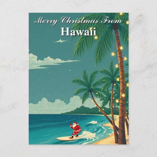 Merry Christmas from Hawaii Tropical Santa Surfing Postcard (Front)