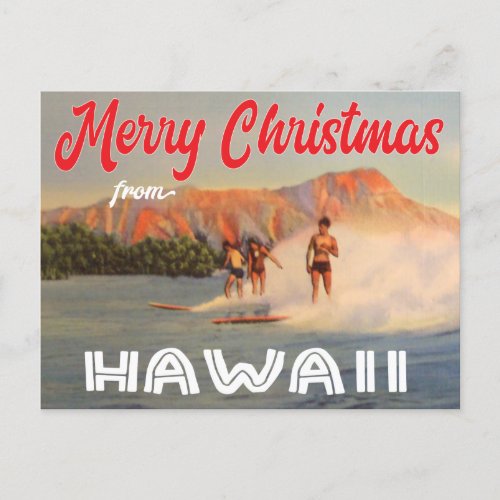 Merry Christmas from Hawaii vintage surfing Postcard