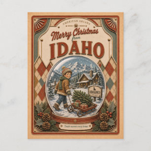 Merry Christmas from Idaho Vintage Snow Globe Holiday Postcard