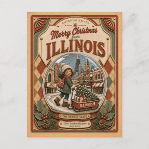 Merry Christmas from Illinois Vintage Snow Globe Holiday Postcard
