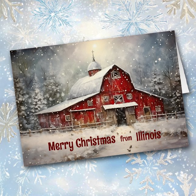 Merry Christmas from Illinois Winter Barn Card (Creator Uploaded)