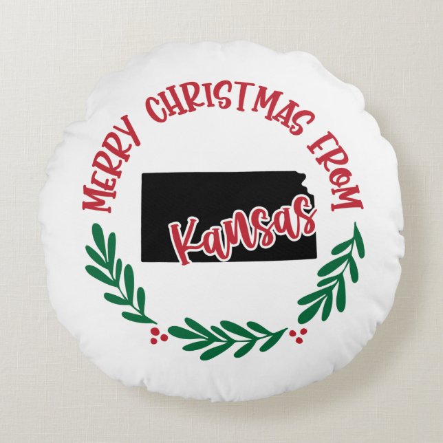Merry Christmas From Kansas Red Green Round Pillow (Front)