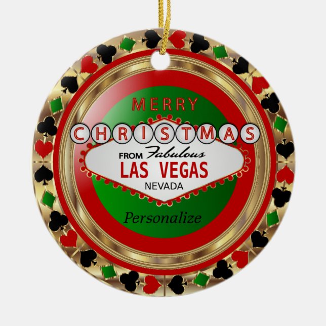 Merry Christmas From Las Vegas Ceramic Ornament (Front)