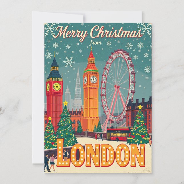 Merry Christmas from London Vintage Retro Holiday Card (Front)
