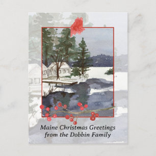 Merry Christmas from Maine Lake Cabin Holiday Postcard