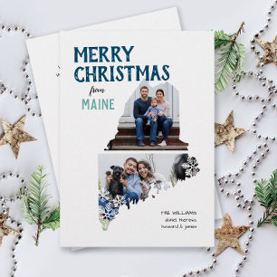 Merry Christmas from Maine Two Photo Holiday Card