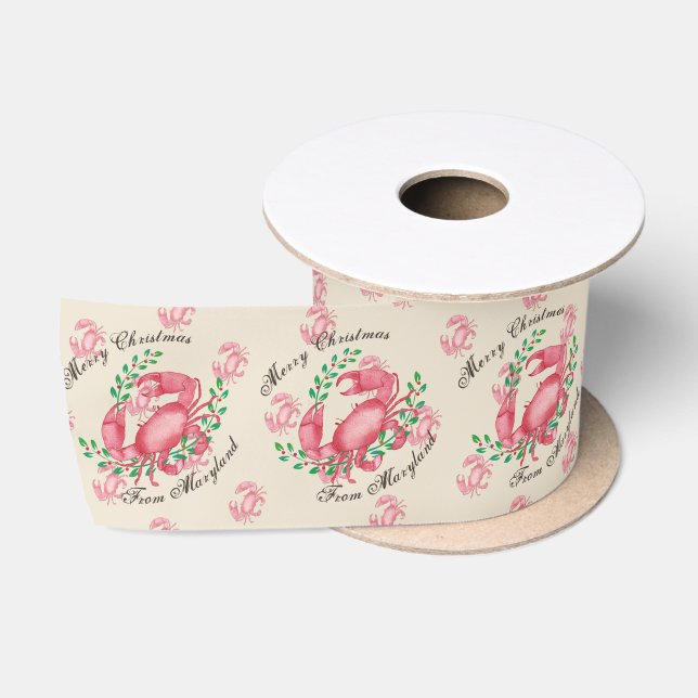 Merry Christmas from Maryland Christmas Crab Satin Ribbon (Spool)