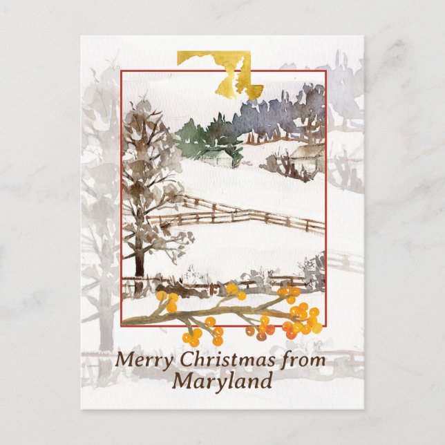 Merry Christmas from Maryland Farm Winter Trees Holiday Postcard (Front)