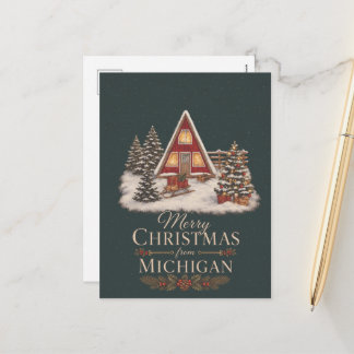 Merry Christmas from Michigan Cozy Cabin Holiday Postcard