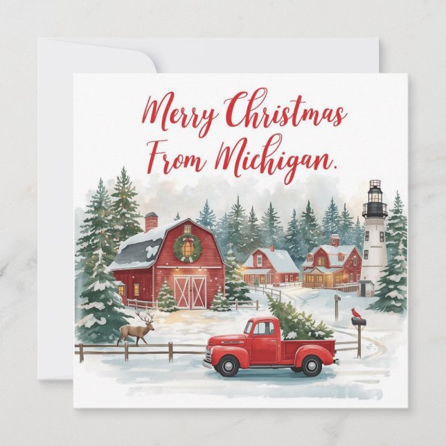 Merry Christmas from Michigan – Cozy Winter  Holiday Card (Front)