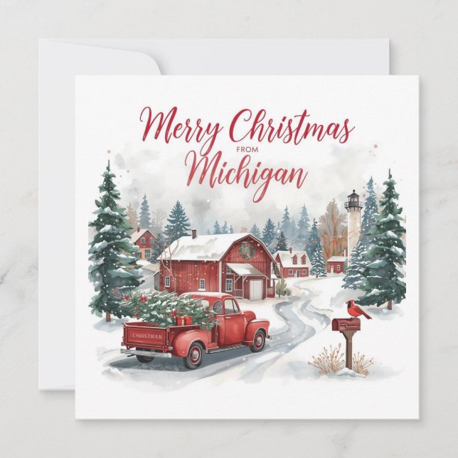 Merry Christmas from Michigan – Cozy Winter  Holiday Card (Front)