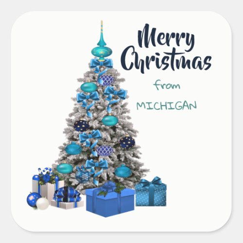 Merry Christmas From Michigan Decorated Tree Square Sticker
