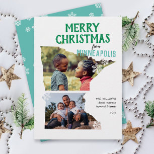Merry Christmas from Minnesota Two Photo Holiday Card