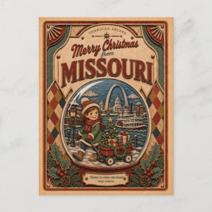 Merry Christmas from Missouri Vintage Snow Globe Holiday Postcard