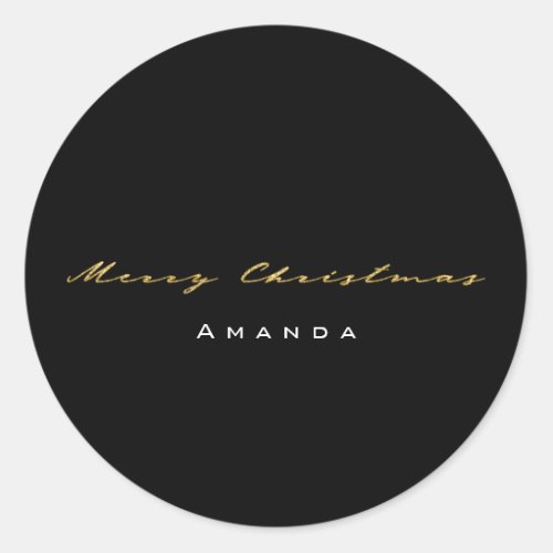 Merry Christmas From Name Black Gold Minimalism Classic Round Sticker