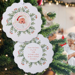 Merry Christmas from New Grandparents Photo Year Ornament Card<br><div class="desc">Merry Christmas from New Grandparents Photo Year. An all-in-one ornament and card for new grandparents to send with a photo of their precious grandchild in the Center within a circular mask within a circular frame of winter greenery and berries. Easily personaslie the text as required on each side.</div>