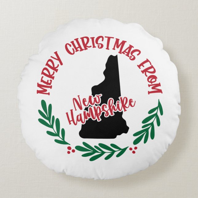 Merry Christmas From New Hampshire Red Green Round Pillow (Front)