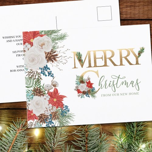 Merry Christmas from New Home Gold Green Moving Holiday Postcard
