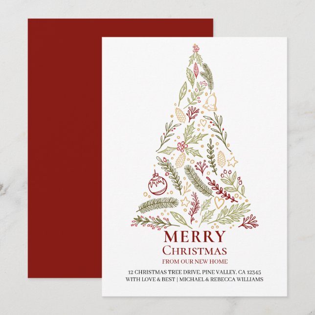 Merry Christmas from New Home Pine and Holly Tree Announcement (Front/Back)
