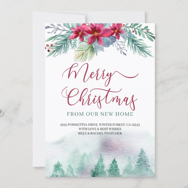 Merry Christmas from New Home Watercolor Forest Announcement