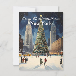 Merry Christmas from New York City Ice Skate Tree Postcard