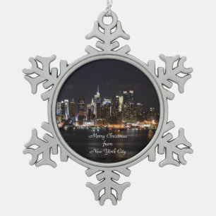 Merry Christmas from New York City  Snowflake Pewter Christmas Ornament