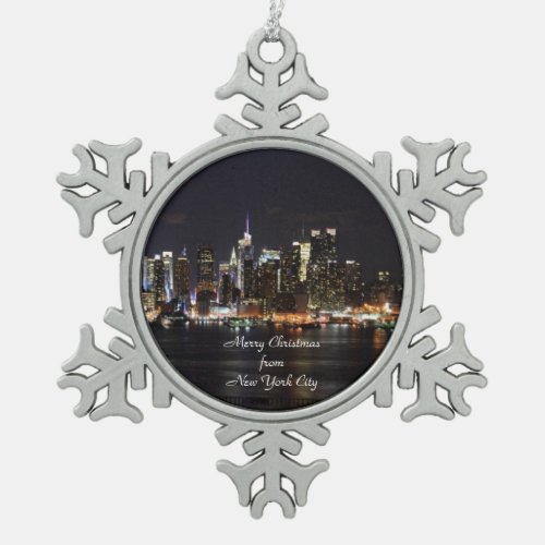 Merry Christmas from New York City  Snowflake Pewter Christmas Ornament