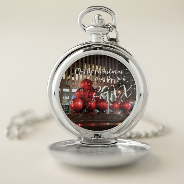 Merry Christmas from New York NYC Holiday Balls Pocket Watch (Inside)