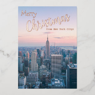 Merry Christmas from New York Skyline Family Photo Foil Holiday Card