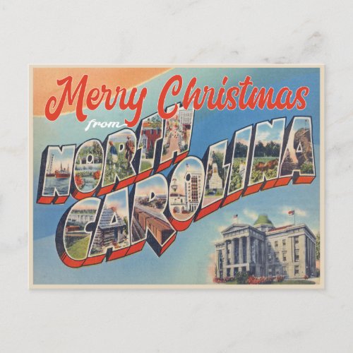 Merry Christmas from North Carolina vintage style Postcard