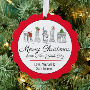 Merry Christmas from NYC New York City Landmarks Ornament Card
