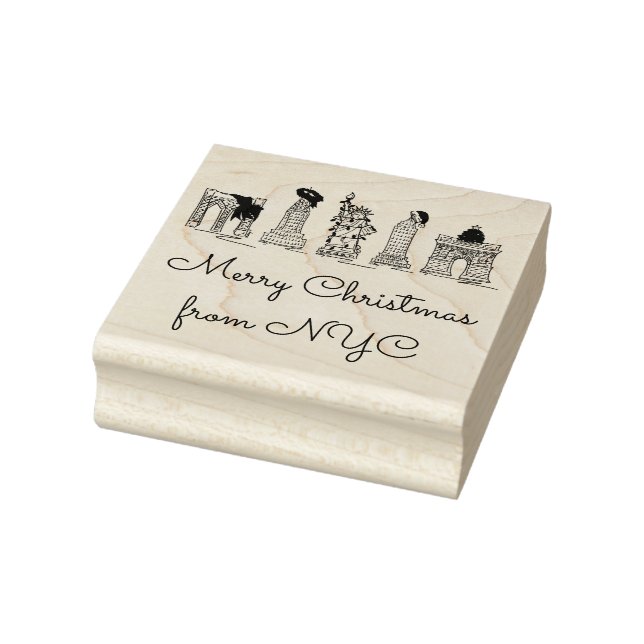 Merry Christmas from NYC New York City Xmas Art Rubber Stamp (Stamp)