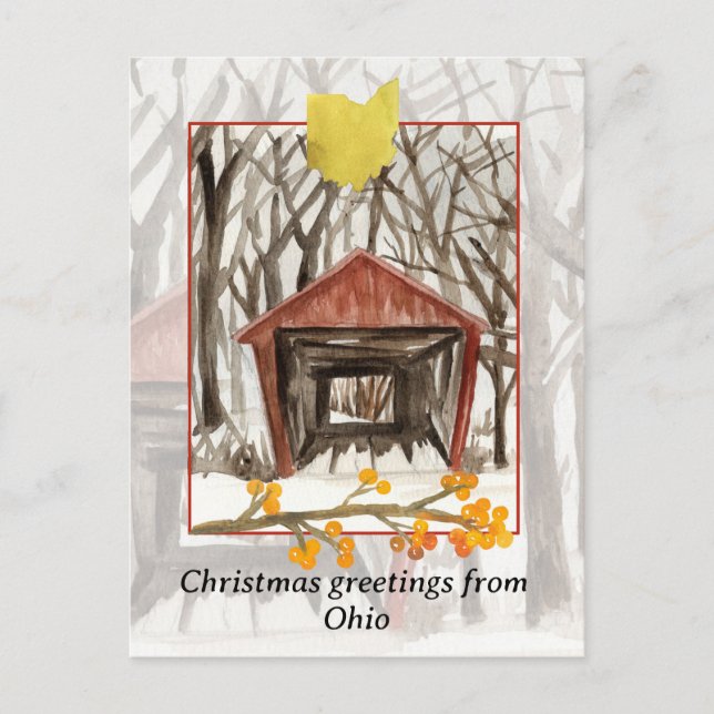 Merry Christmas from Ohio Covered Bridge Winter Holiday Postcard (Front)