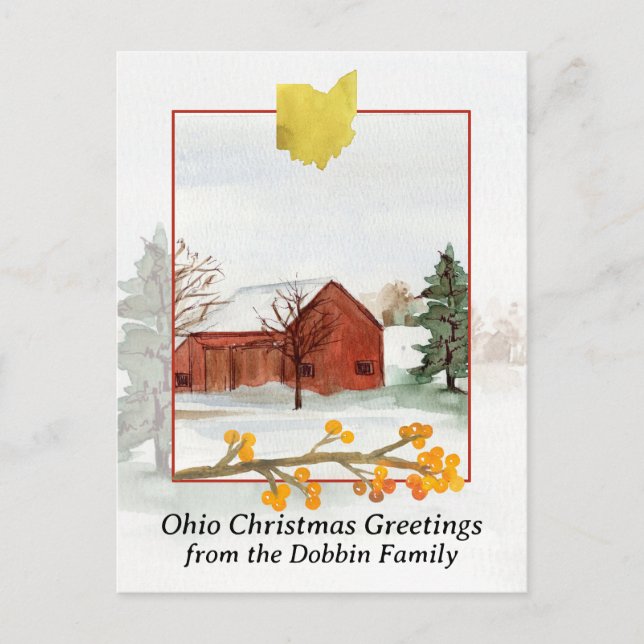 Merry Christmas from Ohio Red Barn Personalized Holiday Postcard (Front)