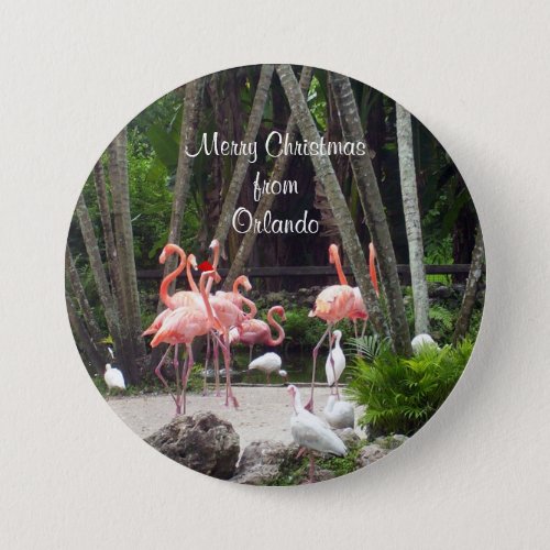 Merry Christmas from Orlando _ Pink Flamingos Button