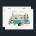 Merry Christmas From Our Camper to Yours Holiday Card<br><div class="desc">From Our Camper to Yours - Cute vintage camper in ivory and blue decorated for Christmas surrounded by snow-covered trees,  snowman,  packages,  and wildlife. Personalize with your own text front and back.</div>