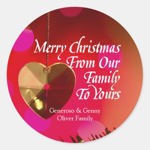Merry Christmas From Our Family To Yours Classic Round Sticker