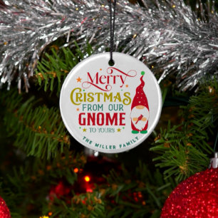 Merry Christmas From Our Gnome To Yours Glass Ornament