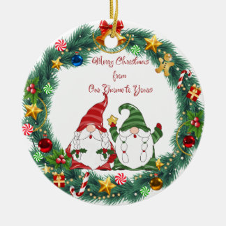 Merry Christmas from Our Gnome to Yours on a Ceramic Ornament