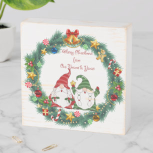 Merry Christmas From Our Gnome to Yours on a Wooden Box Sign