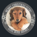 Merry Christmas from Photo Classic Round Sticker<br><div class="desc">Create your own photo stickers for Christmas gifts - you choose whether the photo is from the person giving the gift or the person receiving it. The wording is fully editable and currently reads "Merry Christmas Cutie! Love [dog's name]". The design is dark grey with white typography and silver grey...</div>