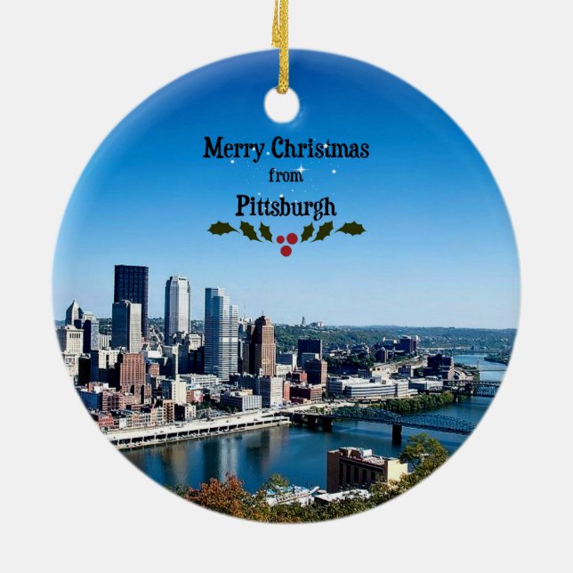 Merry Christmas from Pittsburgh Ceramic Ornament (Back)