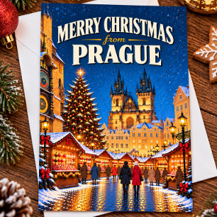 Merry Christmas from Prague Vintage Czech Postcard