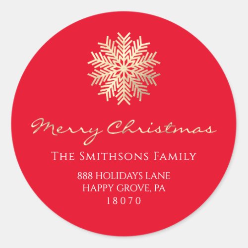 Merry Christmas From Red Gold RSVP Snowflake Classic Round Sticker