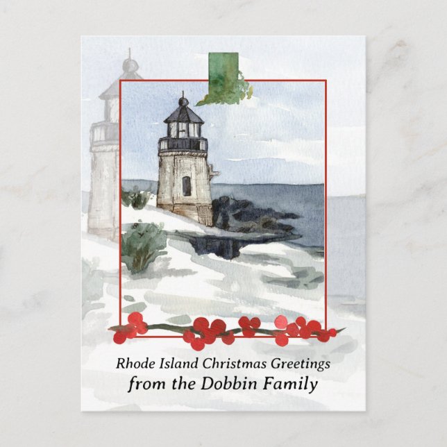 Merry Christmas from Rhode Island Personalized Holiday Postcard (Front)