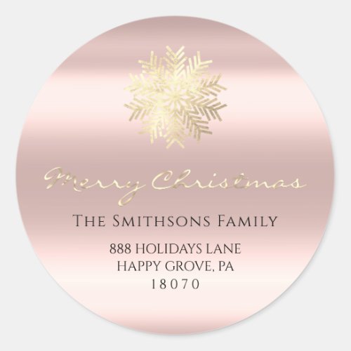 Merry Christmas From Rose Gold RSVP Snowflake Classic Round Sticker