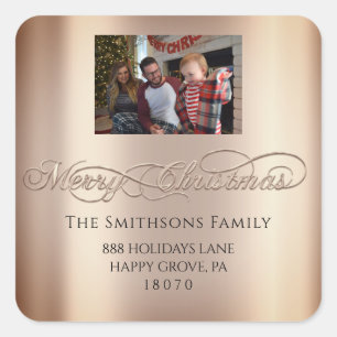Merry Christmas From RSVP Blush Rose Photo Square Sticker