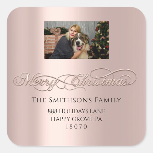 Merry Christmas From RSVP Pinky Rose Photo Square Sticker