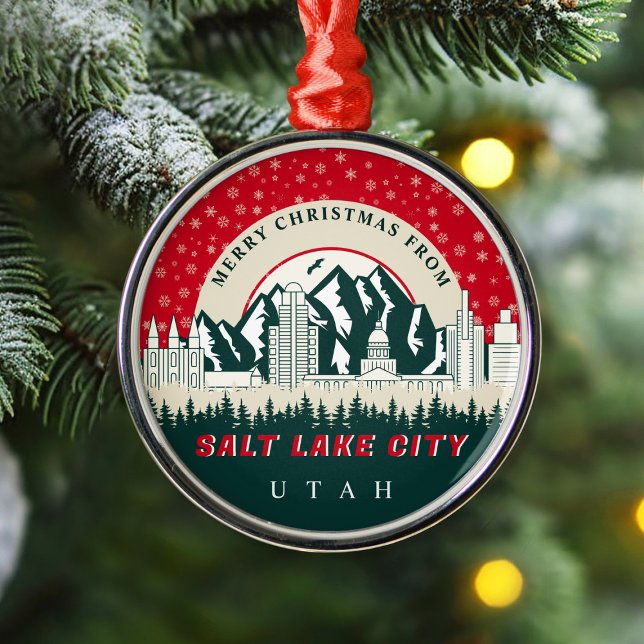Merry Christmas From Salt Lake City Utah Souvenirs Metal Ornament (Creator Uploaded)